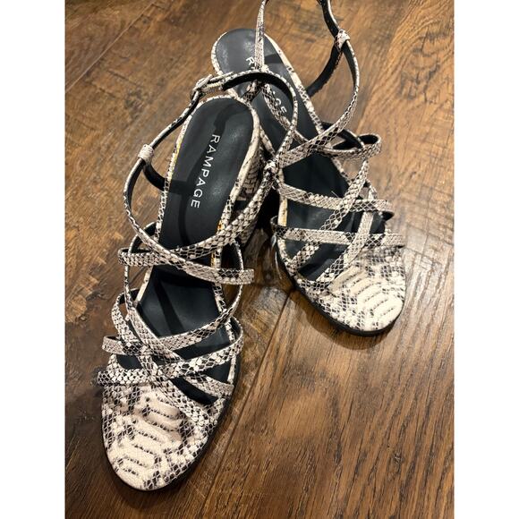 Rampage Y2K Snake Skin Print Sandals Heels Size 8 Strappy Block Heel - Picture 1 of 9